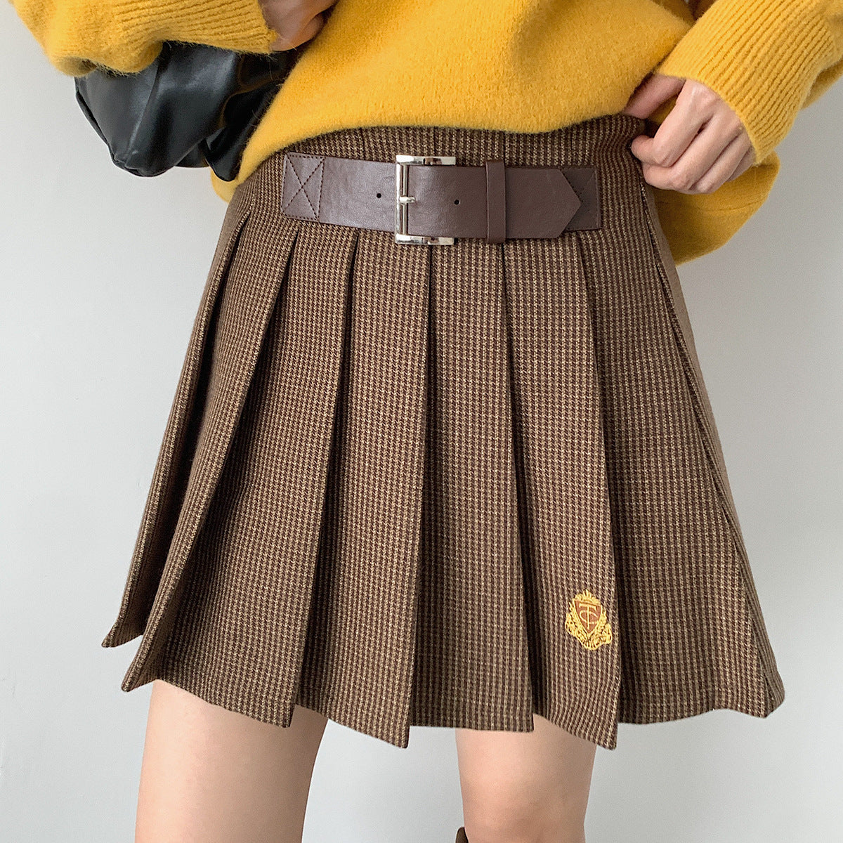 【LD3299】實拍S~XL秋冬露思同款～刺繡毛呢百褶裙251103