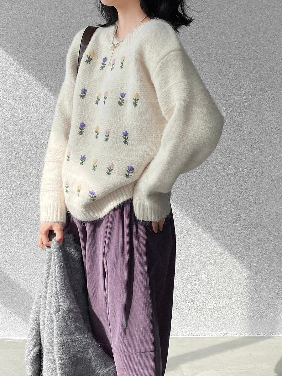 【cimz1377】實拍清新高級刺繡小花羊毛針織毛衣251128