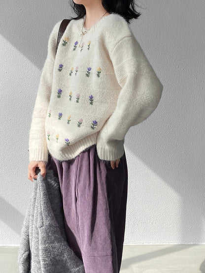 【cimz1377】實拍清新高級刺繡小花羊毛針織毛衣251128