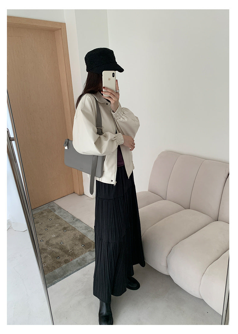 【H5476】實拍秋冬質感簡約細摺鬆緊腰a字傘裙251109