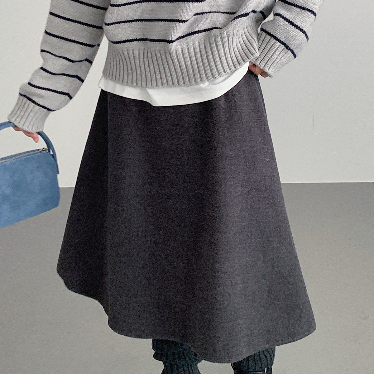 【LD11070】實拍氣質毛呢A字傘裙＋腰帶251209