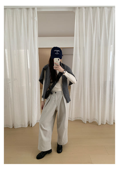 【H566】實拍秋冬高腰斜紋棉挺版西裝長褲（後鬆緊腰）251021