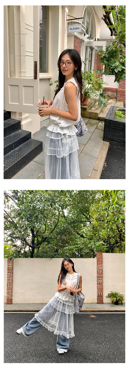 【H525】實拍夏天韓國氣質小荷葉無袖襯衫250513