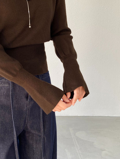 【cimz3012】實拍韓系氣質半高領喇叭袖收腰針織衫251201