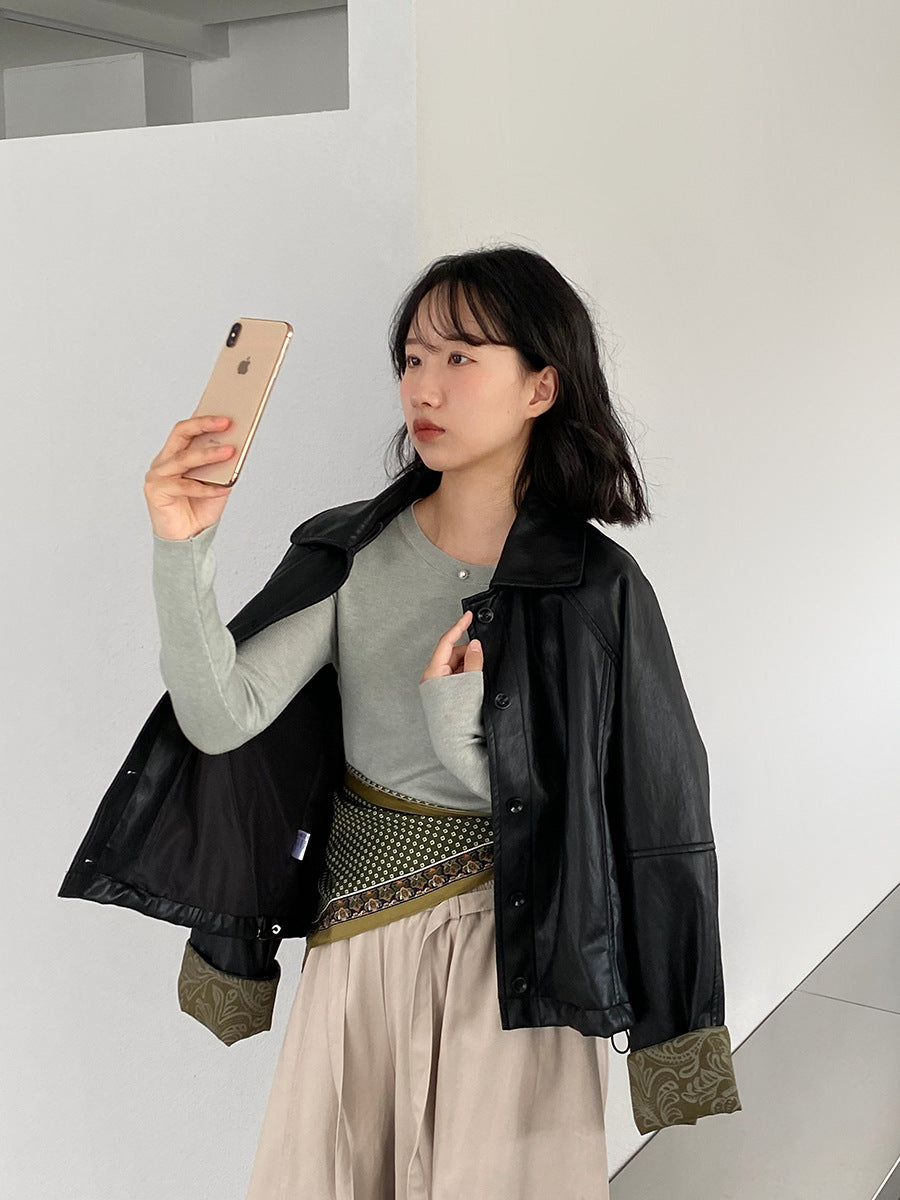 【cimz1667】實拍個性復古黑色工裝皮衣外套251120