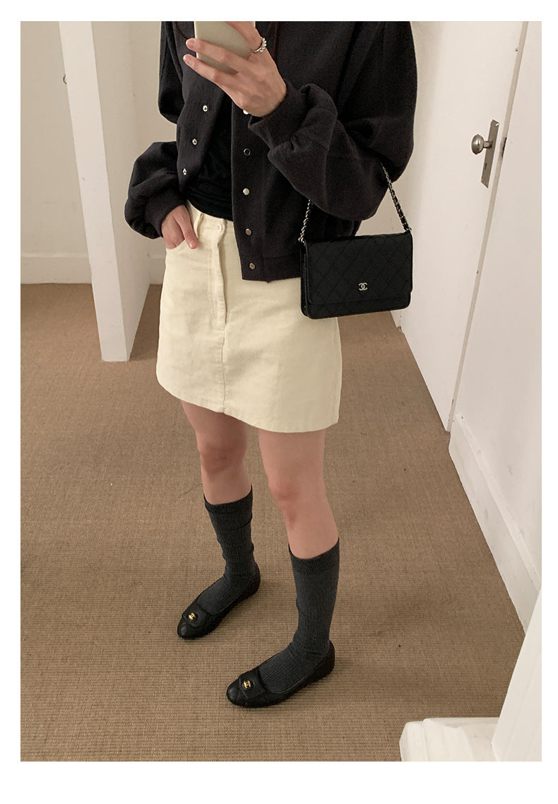 【H562】實拍秋冬S~XL必備復古高腰燈芯絨A字裙251021