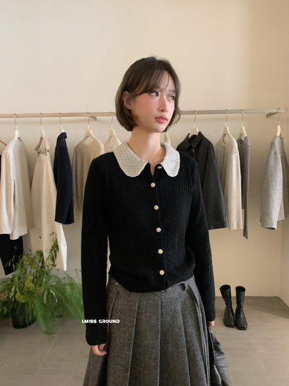【LH01277】實拍IMISS秋冬法式絕美重工麻花珍珠領針織開襟外套（羊毛33%)251215