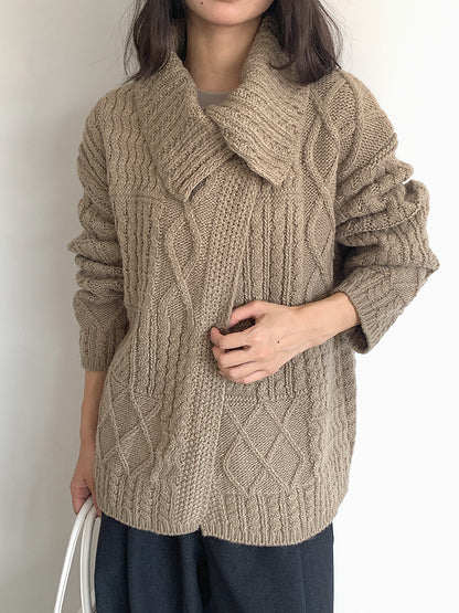 【LD3297】實拍復古立體厚實絞花大翻領毛衣外套251103