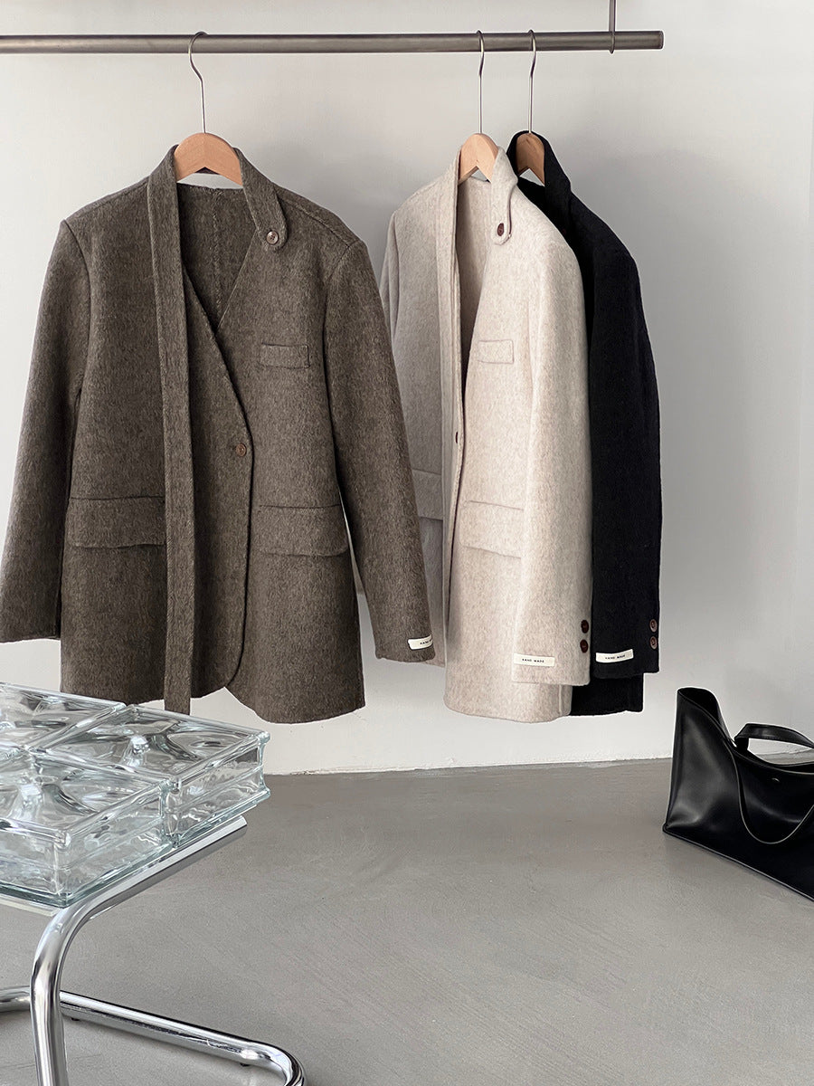 【cimz809】實拍復古雙面羊毛西裝外套+飄帶（羊毛100)251120