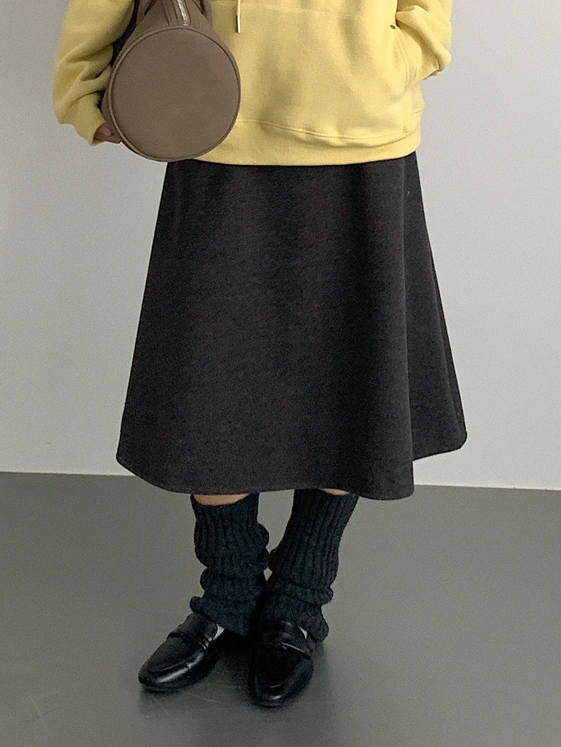 【LD11070】實拍氣質毛呢A字傘裙＋腰帶251209