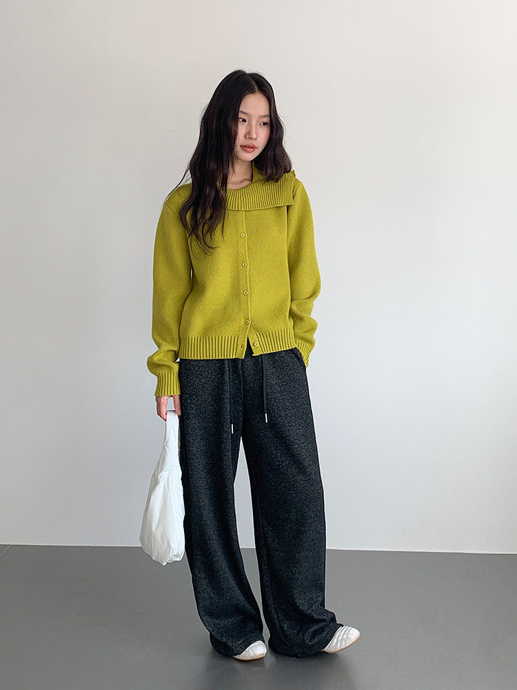 【LD11002】實拍秋冬法式設計感斜領針織毛衣外套251110