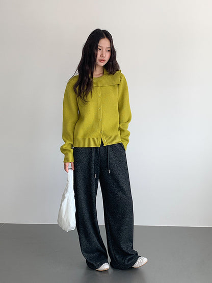 【LD11002】實拍秋冬法式設計感斜領針織毛衣外套251110