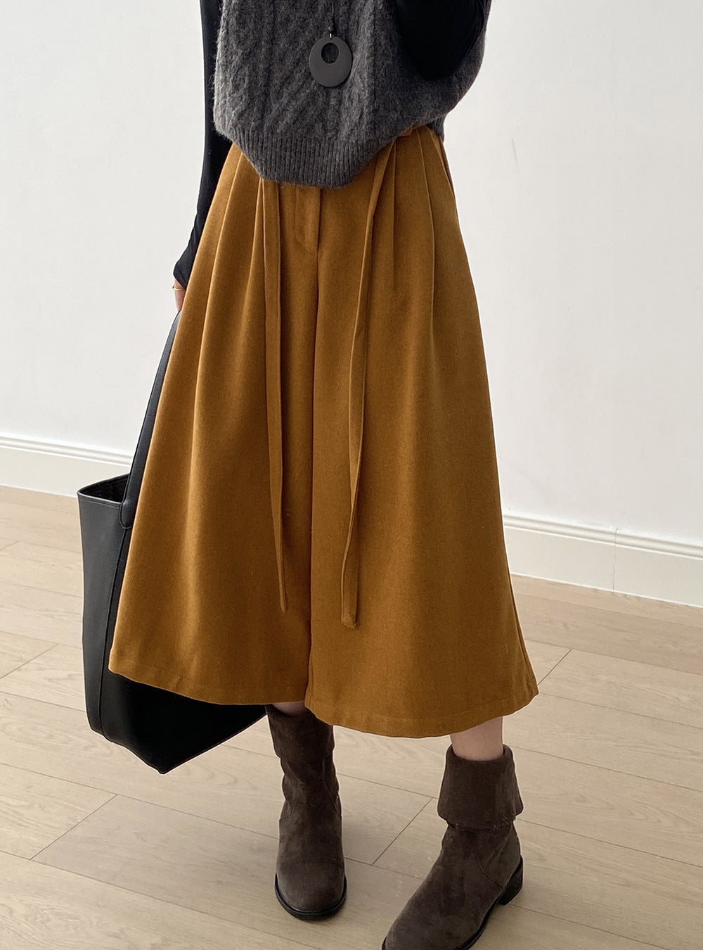 【Y82677】 實拍復古系帶加厚七分闊腿褲251023