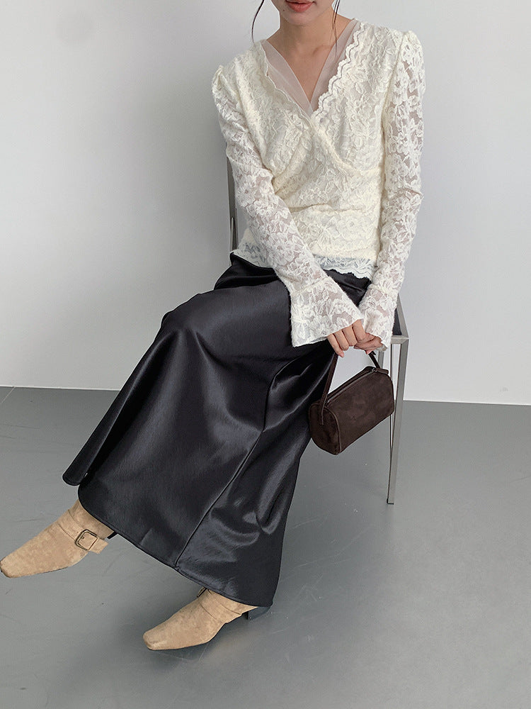 【LD3288】實拍秋冬高腰垂感抓絨厚款緞面魚尾裙251103