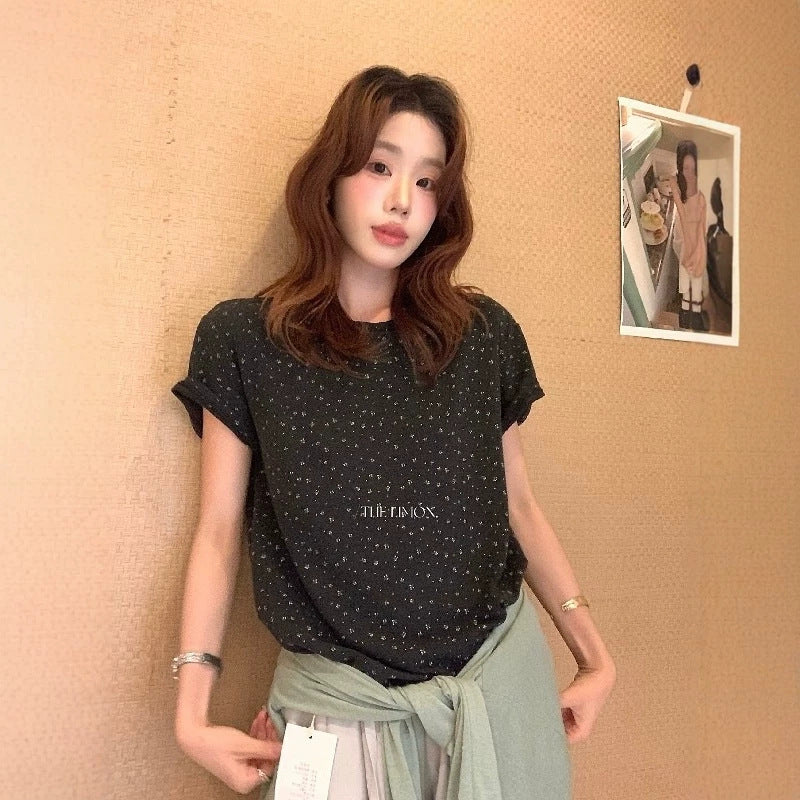 【L10613】溫柔甜美初戀感🌸碎花百搭寬鬆顯瘦圓領短袖T恤260511
