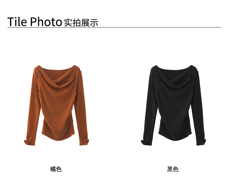 【H5487】實拍秋冬褶皺露肩針織衫251109