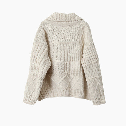 【LD3297】實拍復古立體厚實絞花大翻領毛衣外套251103