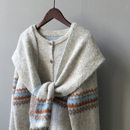 【YP6106】 實拍費爾島提花針織外套＋圍巾(含羊毛3%) 251023