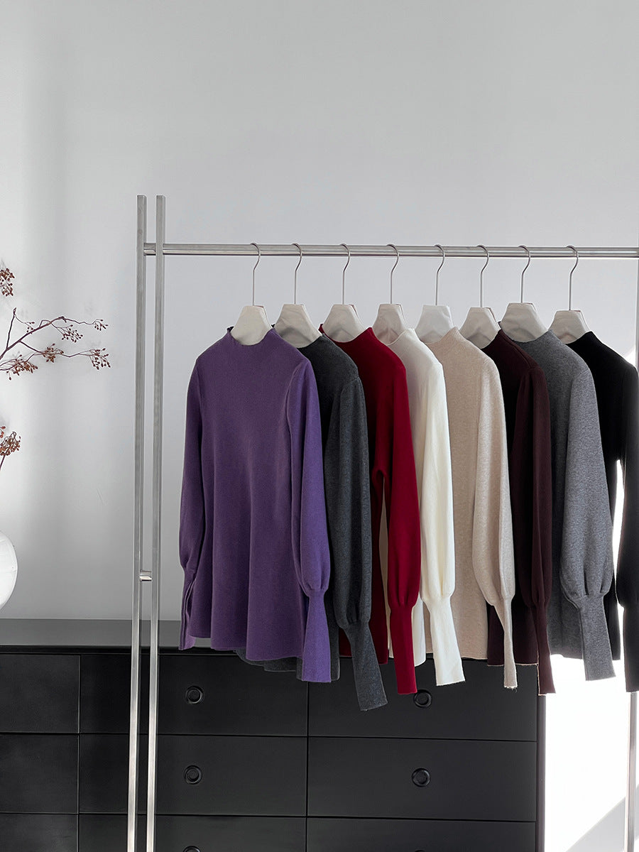 【cimz6652】實拍氣質半高領/V領燈籠袖極簡氣質針織衫251128