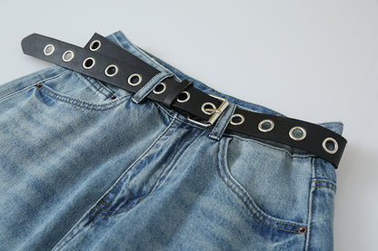 【LD11214】實拍美式復古休閒👖高腰水洗寬鬆直筒牛仔五分褲/中褲260331