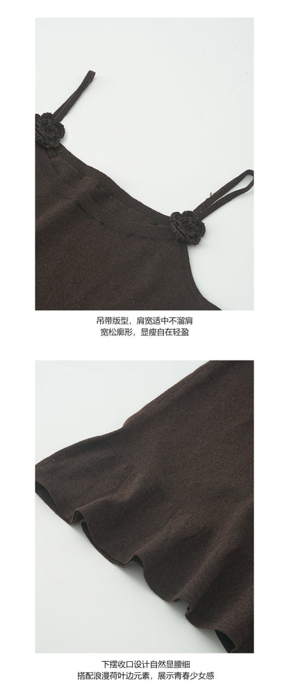 【H5265】實拍夏季甜美手工鉤花吊帶洋裝 雜飾裙襬顯瘦款250520
