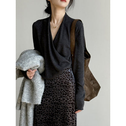 【Y218】實拍法式高級感交叉長袖針織衫(羊毛5%)251016