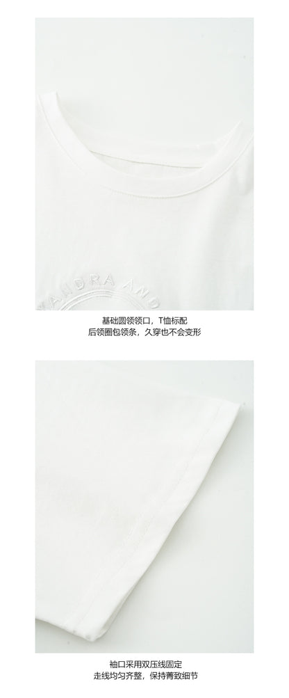 【H5215】實拍夏季甜美氣質｜蝴蝶結刺繡圓領短袖T恤250429