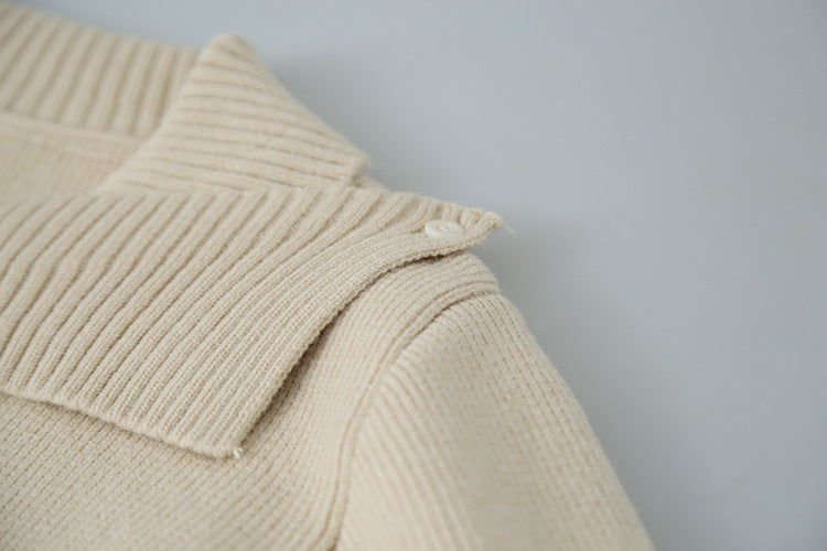 【LD11002】實拍秋冬法式設計感斜領針織毛衣外套251110