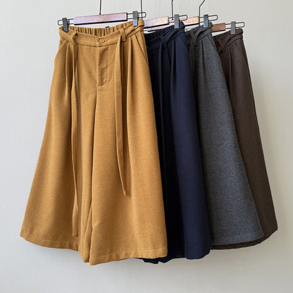 【Y82677】 實拍復古系帶加厚七分闊腿褲251023