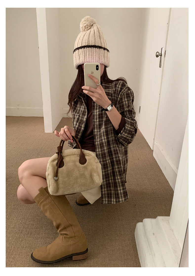 【H570】實拍復古寬鬆毛呢格子襯衫外套251021