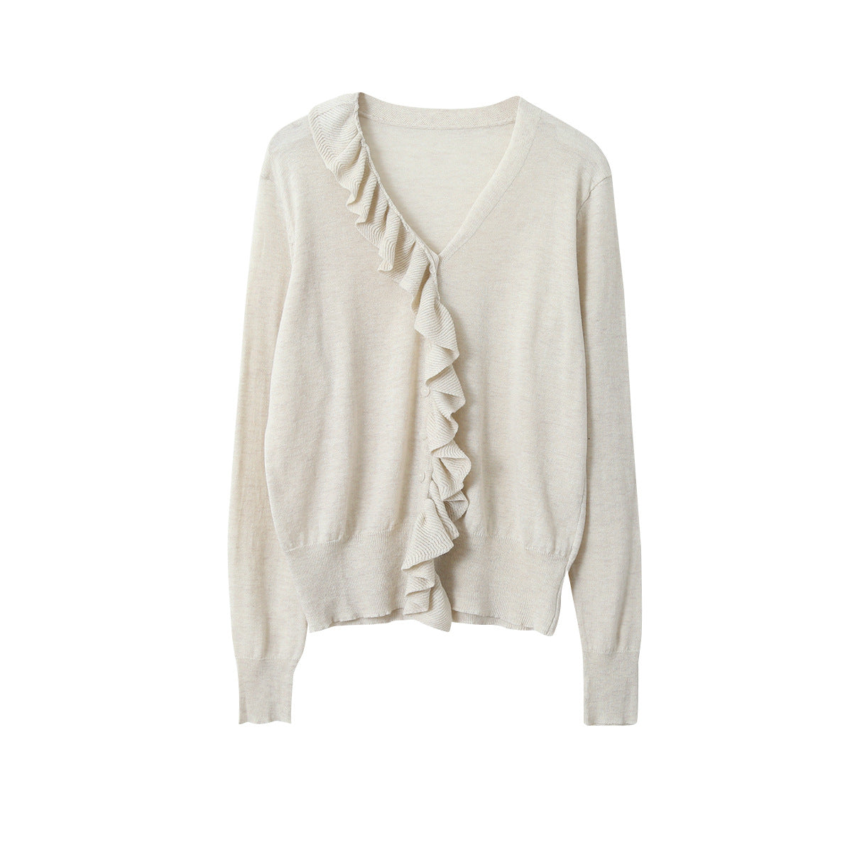 【LD11154】實拍韓系甜美減齡✨設計感荷葉薄款長袖針織衫260317