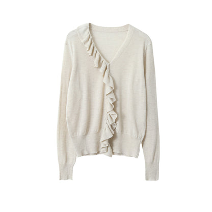 【LD11154】實拍韓系甜美減齡✨設計感荷葉薄款長袖針織衫260317