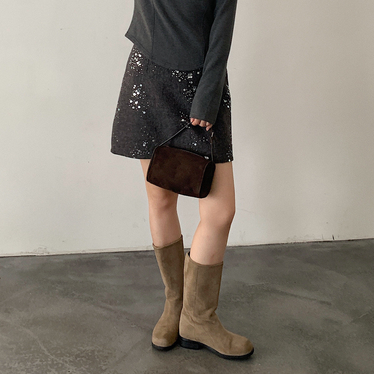 【LD11045】實拍S~XL法式重工時髦毛呢亮片短裙251202