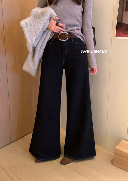 【L2651】實拍檸檬秋冬復古加厚顯瘦直筒微喇牛仔褲＋腰帶251117