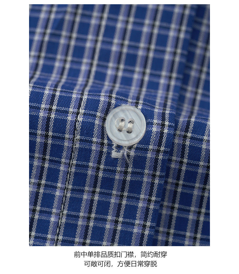 【H5401】實拍後背開叉藍色格子長袖襯衫250902