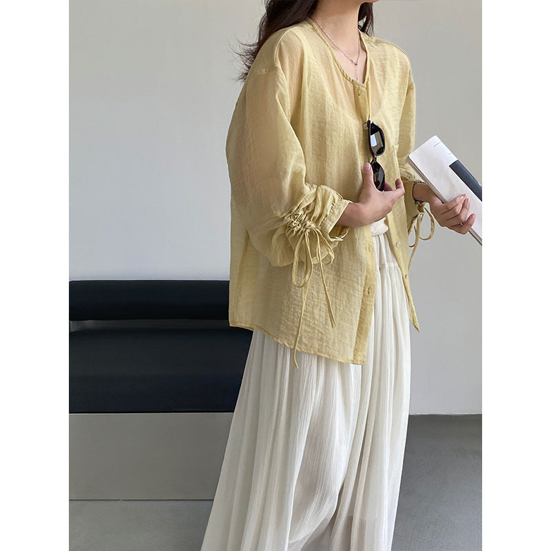 【cimz1923】淺夏氧氣感🫧法式溫柔微透膚高級感防曬薄款襯衫/260618