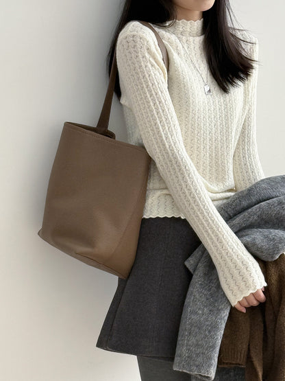 【Y312】實拍高單質感鏤空蕾絲半高領針織衫251106