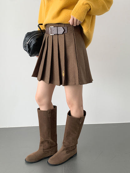 【LD3299】實拍S~XL秋冬露思同款～刺繡毛呢百褶裙251103