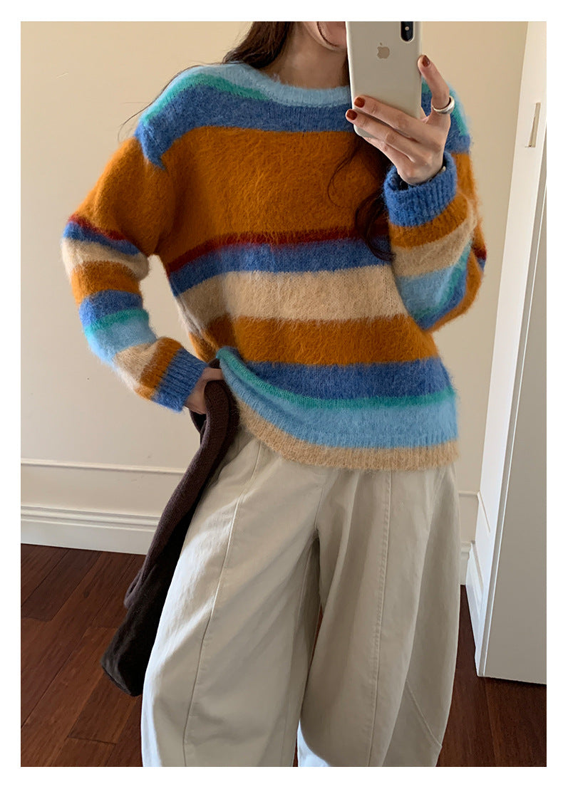 【H5522】實拍韓系街頭絨毛彩色針織毛衣251125