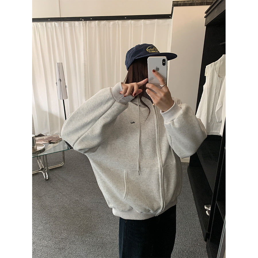 【H5495】實拍男友寬鬆款刺繡長袖連帽衞衣外套251109