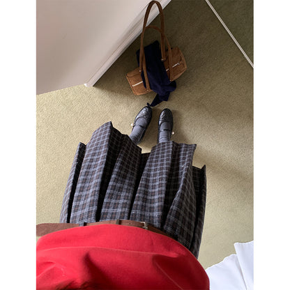 【H5502】實拍學院復古磨毛格子百褶A字裙251118