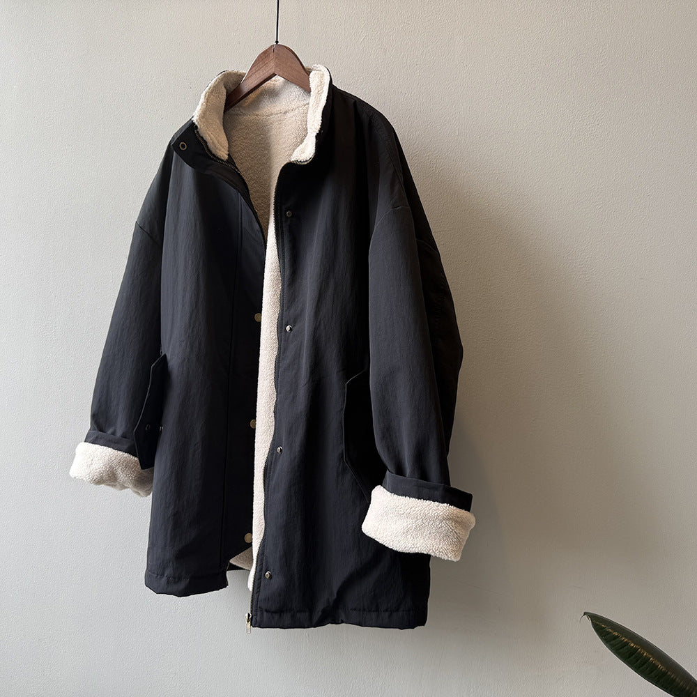 【Y82650】實拍立領帥氣內裡羊羔毛工裝外套251016