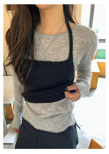 【H5393】實拍韓系簡約長袖針織衫＋休閒針織背心250902