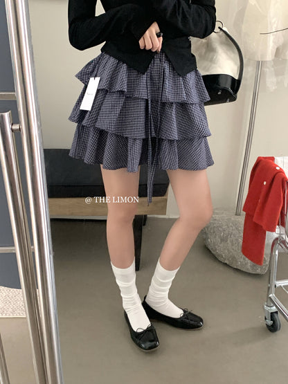 【L8312】實拍夏季學院小格子蛋糕裙高腰短裙250505