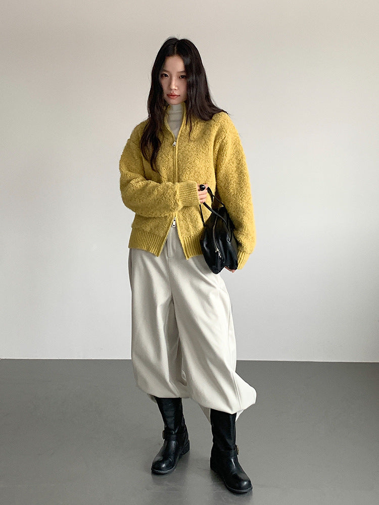 【LD11015】實拍雙頭拉鍊毛絨半高領加厚針織毛衣外套251110