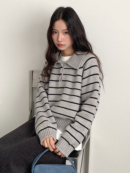 【LD11063】實拍復古條紋加厚棉羊絨針織毛衣251209