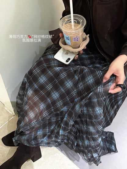 【L1161】實拍檸檬秋季復古格紋不規則A字裙250930