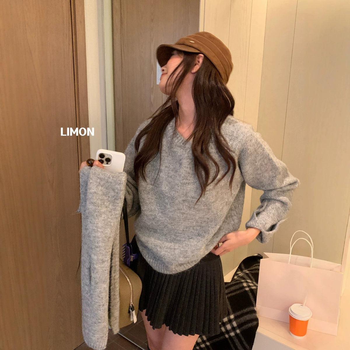 【LD8279】檸檬家韓系慵懶羊毛8%・寬鬆圓領設計感袖口毛衣（附圍巾）261020