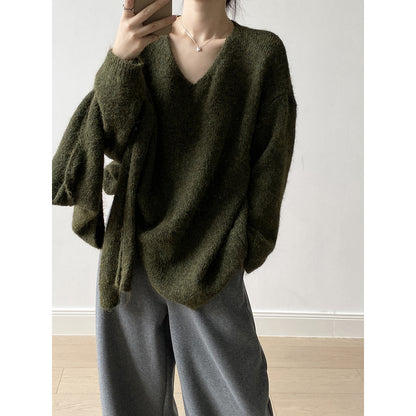 【Y25805】 實拍溫柔軟糯V領毛衣+針織披肩(含羊毛3％）251023