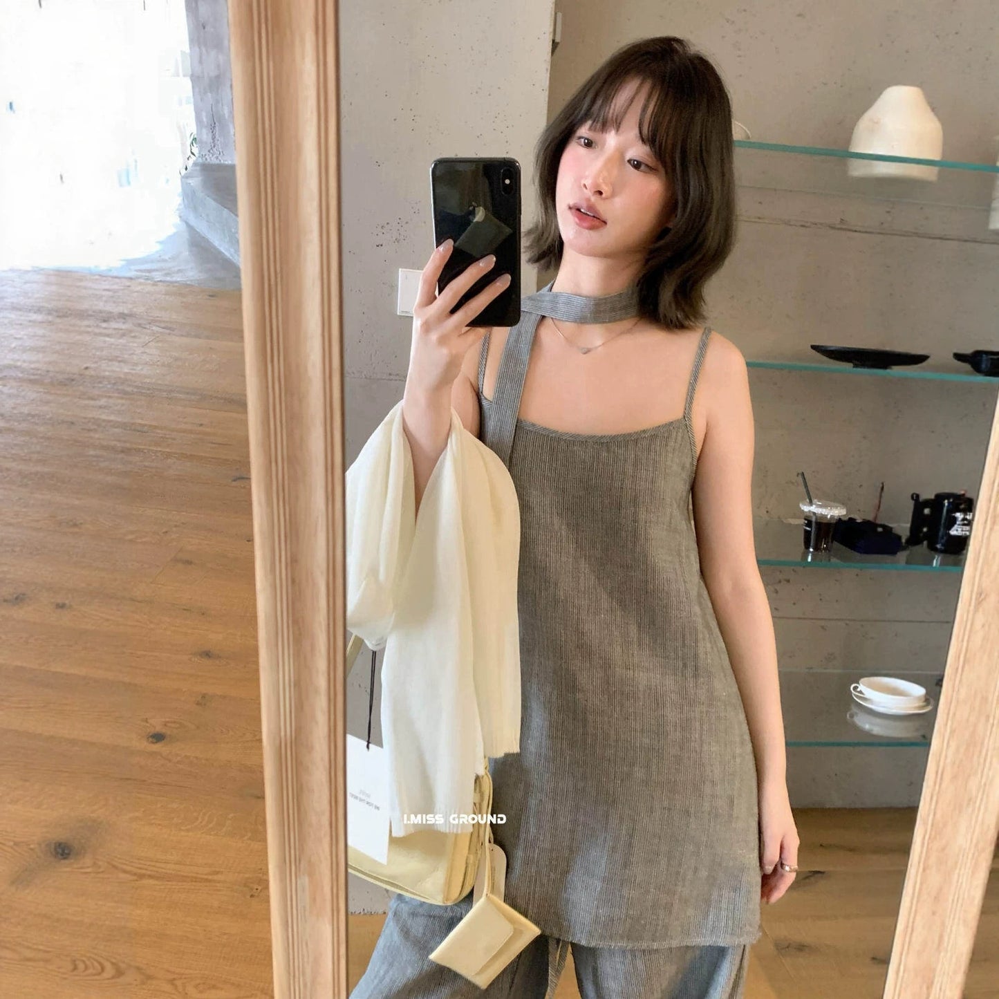 【】IMISS高品质亚麻吊带背心女2026夏季新款时尚百搭小衫衣服(配飘带
